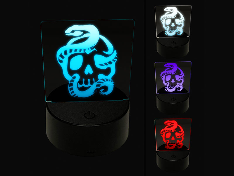 Sinister Skull with Snake Serpent 3D Illusion LED Night Light Sign Nightstand Desk Lamp