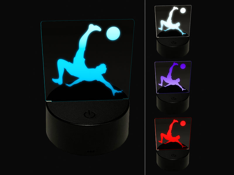Soccer Player Bicycle Overhead Scissors Kick Ball Association Football 3D Illusion LED Night Light Sign Nightstand Lamp