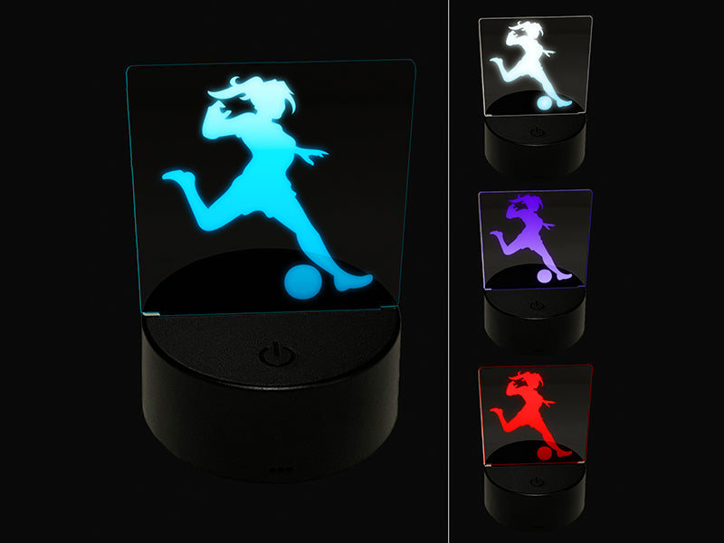 Soccer Player Woman Kicking Ball Association Football 3D Illusion LED Night Light Sign Nightstand Desk Lamp