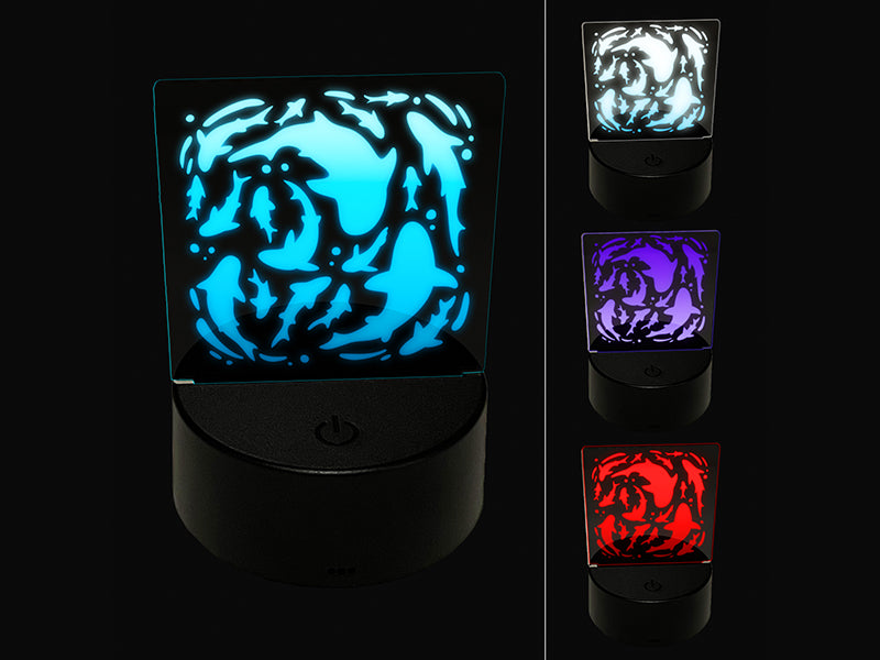 Whirlpool of Ocean Sharks and Fish 3D Illusion LED Night Light Sign Nightstand Desk Lamp