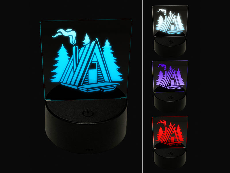 A-Frame Log Cabin House in Woods 3D Illusion LED Night Light Sign Nightstand Desk Lamp