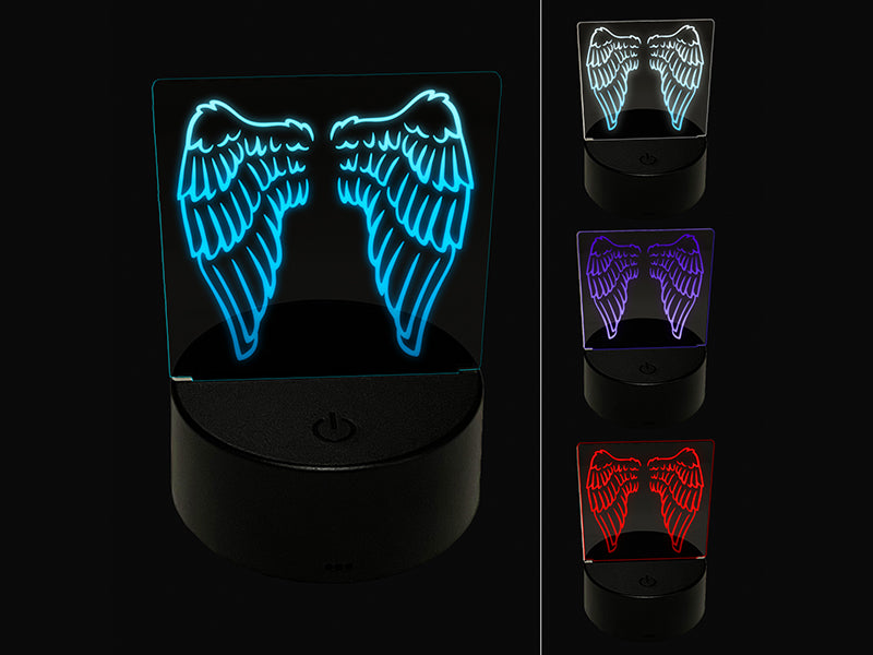 Folded Angel Wings Feathers 3D Illusion LED Night Light Sign Nightstand Desk Lamp