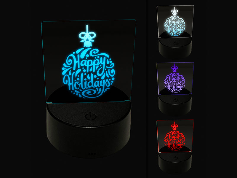 Happy Holidays Cursive on Ornament Christmas 3D Illusion LED Night Light Sign Nightstand Desk Lamp