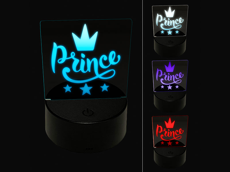 Prince Cursive with Crown and Stars 3D Illusion LED Night Light Sign Nightstand Desk Lamp