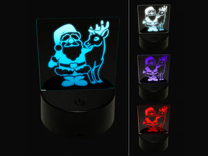 Santa Claus Standing with Reindeer Christmas 3D Illusion LED Night Light Sign Nightstand Desk Lamp