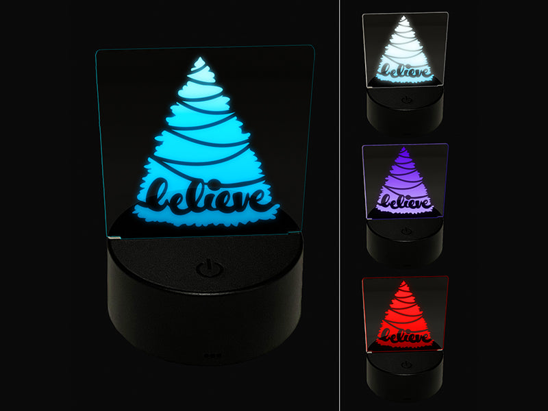 Christmas Tree Believe 3D Illusion LED Night Light Sign Nightstand Desk Lamp