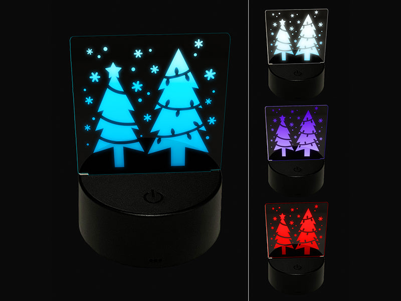 Holiday Christmas Trees Snowflakes 3D Illusion LED Night Light Sign Nightstand Desk Lamp