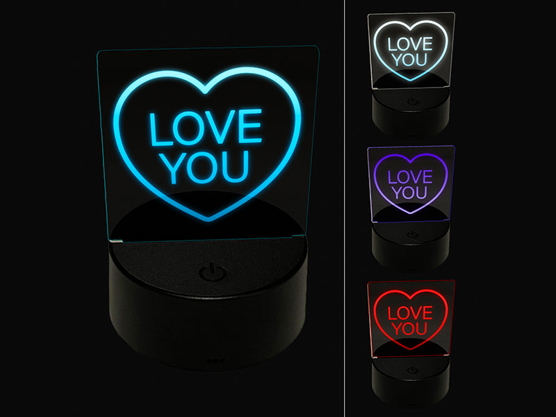 Love You Conversation Heart Love Valentine's Day 3D Illusion LED Night Light Sign Nightstand Desk Lamp