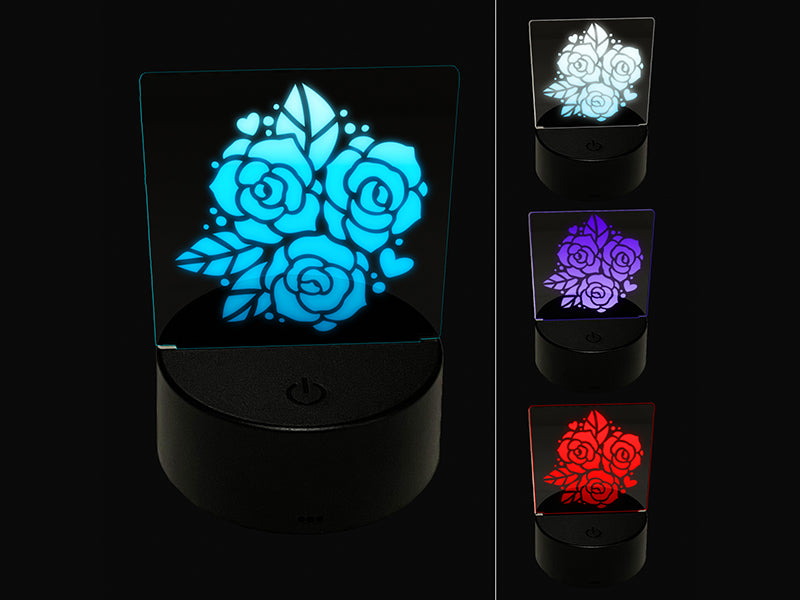 Rose Bundle Wedding Bouquet 3D Illusion LED Night Light Sign Nightstand Desk Lamp