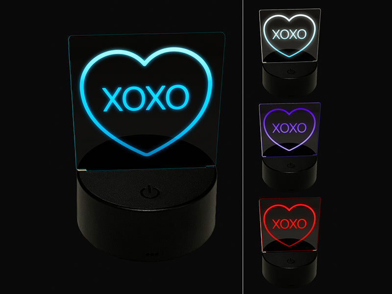 XOXO Conversation Heart Love Valentine's Day 3D Illusion LED Night Light Sign Nightstand Desk Lamp