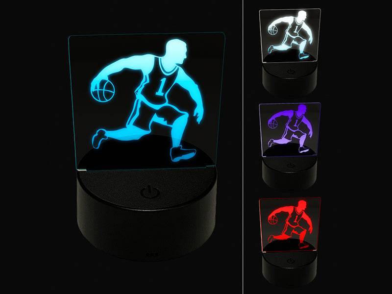 Basketball Player Dribbling Ball Running 3D Illusion LED Night Light Sign Nightstand Desk Lamp
