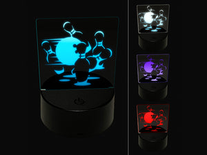 Bowling Ball Knocking Over Bowling Pins 3D Illusion LED Night Light Sign Nightstand Desk Lamp