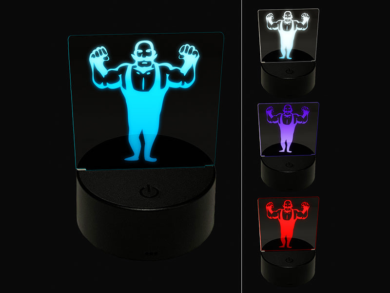Buff Strong Bald Circus Man with Mustache 3D Illusion LED Night Light Sign Nightstand Desk Lamp