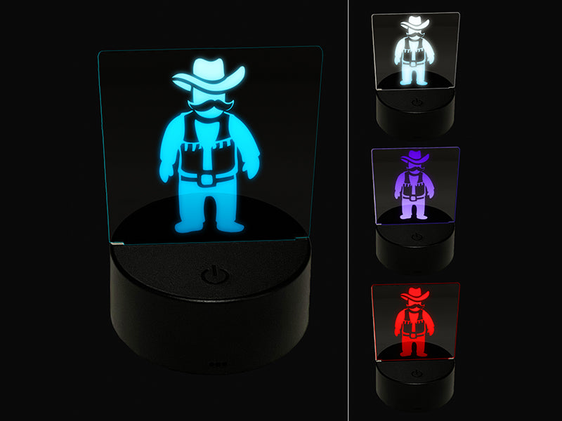 Cowboy Rancher with Mustache Hat and Vest 3D Illusion LED Night Light Sign Nightstand Desk Lamp