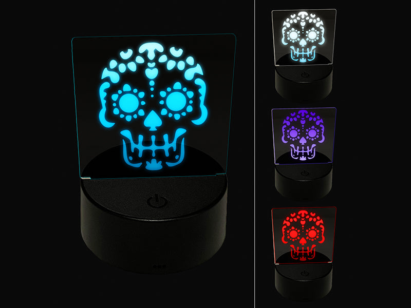 Mexican Day of the Dead Sugar Skull Skeleton 3D Illusion LED Night Light Sign Nightstand Desk Lamp