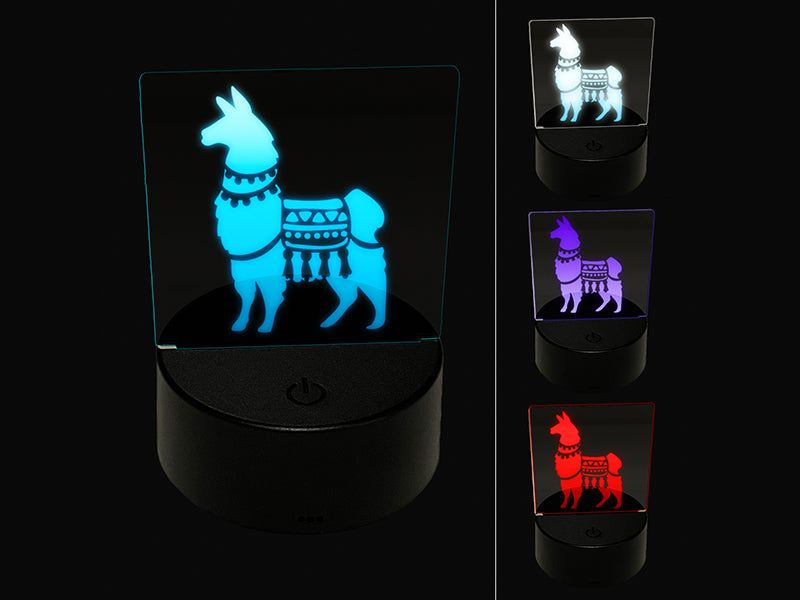 Fancy Llama with Geometric Blanket and Tassels 3D Illusion LED Night Light Sign Nightstand Desk Lamp