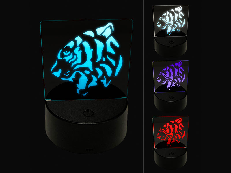 Ferocious Bengal Tiger Head Side View 3D Illusion LED Night Light Sign Nightstand Desk Lamp