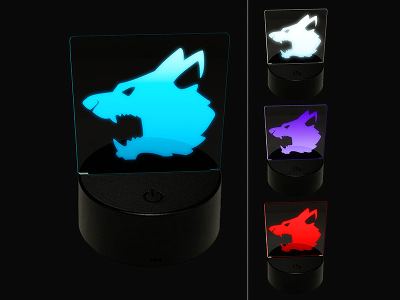 Ferocious Snarling Wolf Head Side 3D Illusion LED Night Light Sign Nightstand Desk Lamp
