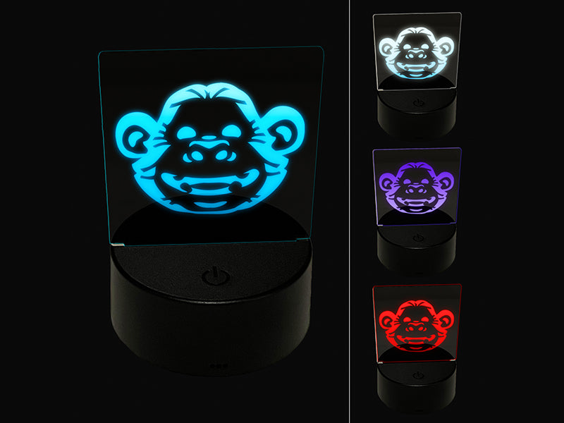 Grinning Chimpanzee Ape Monkey Face 3D Illusion LED Night Light Sign Nightstand Desk Lamp