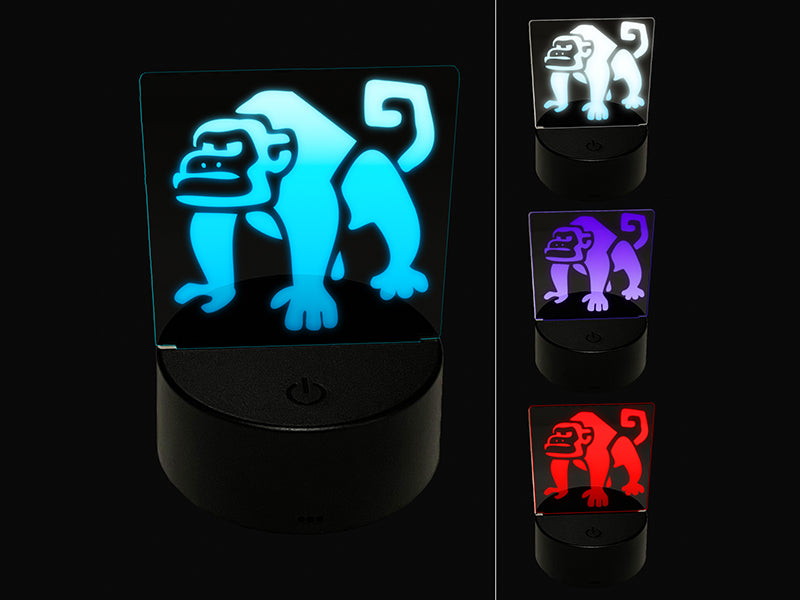 Grumpy Monkey with Curly Tail 3D Illusion LED Night Light Sign Nightstand Desk Lamp