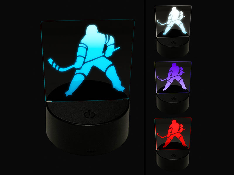 Hockey Player Holding Hockey Stick 3D Illusion LED Night Light Sign Nightstand Desk Lamp