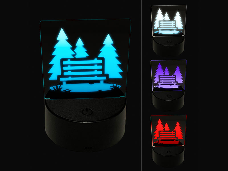 National Park Bench with Pine Trees and Grass 3D Illusion LED Night Light Sign Nightstand Desk Lamp