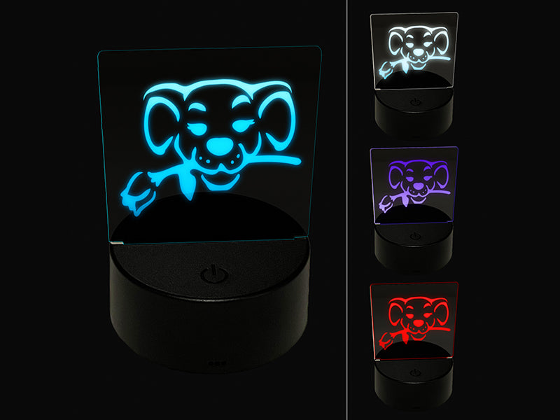 Romantic Dog with Rose in Mouth 3D Illusion LED Night Light Sign Nightstand Desk Lamp