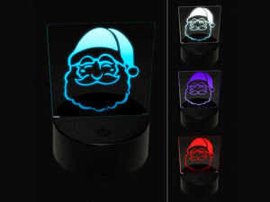 Santa Claus Head with Big Bushy Beard Christmas Holiday 3D Illusion LED Night Light Sign Nightstand Desk Lamp