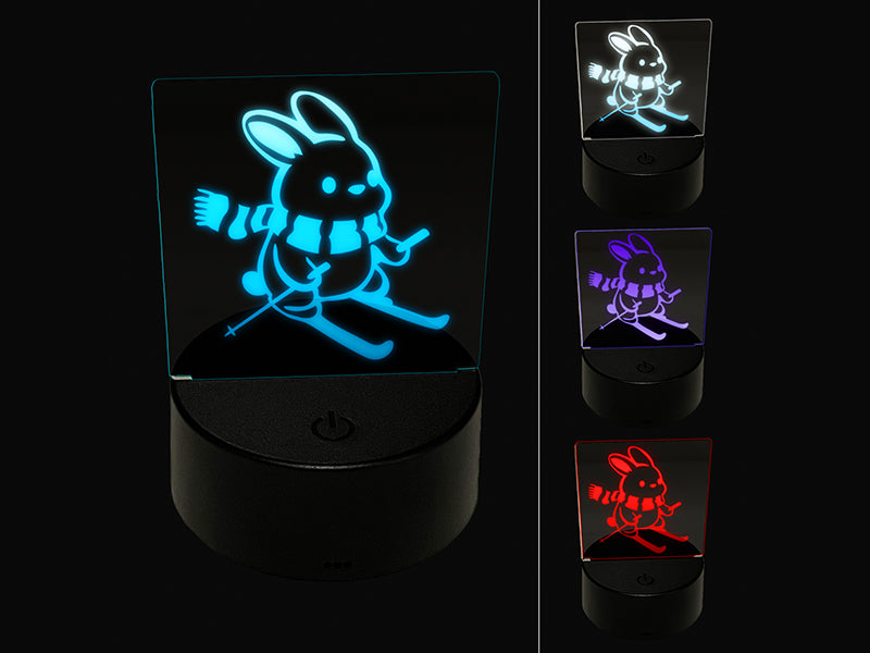 Ski Rabbit Bunny Slopes Snow Rabbit 3D Illusion LED Night Light Sign Nightstand Desk Lamp