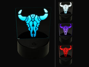 Southwestern Style Tribal Bull Cow Skull 3D Illusion LED Night Light Sign Nightstand Desk Lamp