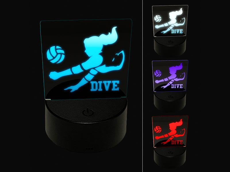 Volleyball Woman Dive Sports Move 3D Illusion LED Night Light Sign Nightstand Desk Lamp