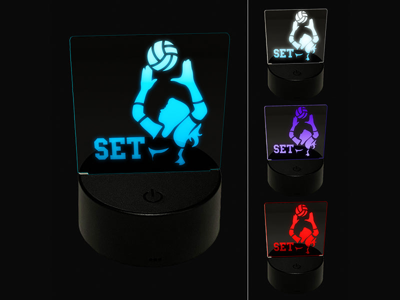 Volleyball Woman Set Sports Move 3D Illusion LED Night Light Sign Nightstand Desk Lamp