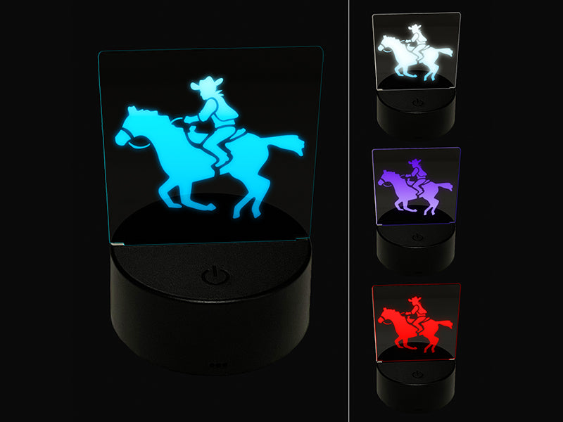 Wild Western Cowboy Riding on Horse 3D Illusion LED Night Light Sign Nightstand Desk Lamp