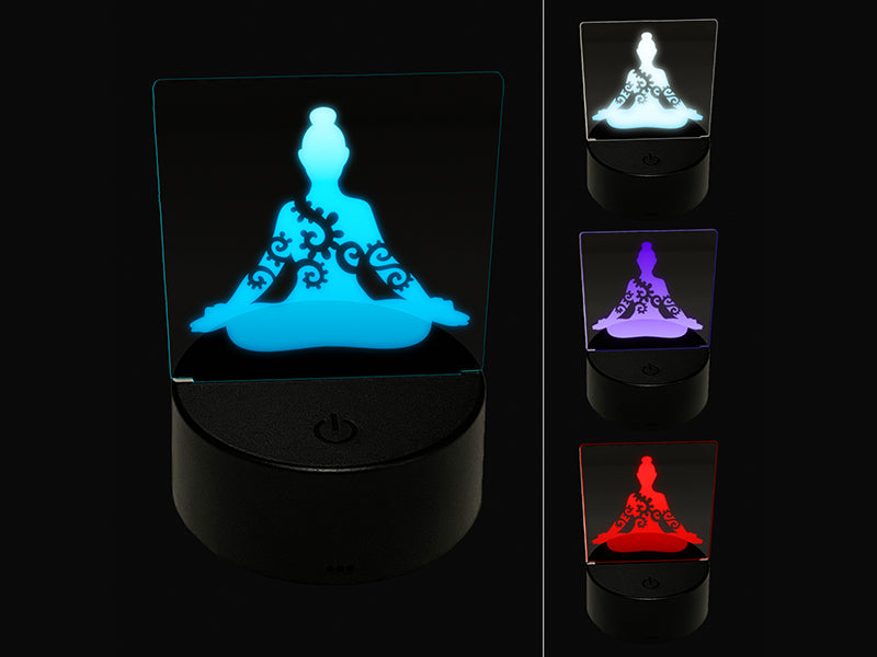 Yoga Pose Siddhasana Accomplished Sitting 3D Illusion LED Night Light Sign Nightstand Desk Lamp