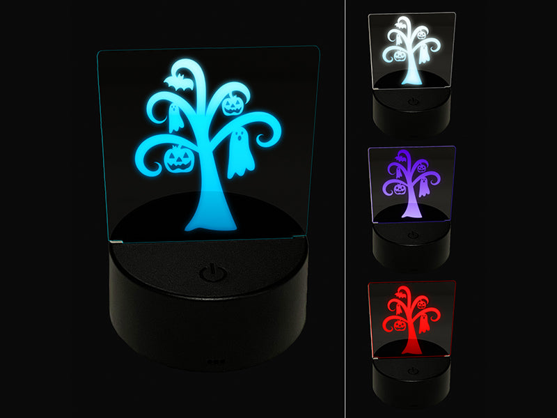 Halloween Tree Ghost Bat Jack-O'-Lantern 3D Illusion LED Night Light Sign Nightstand Desk Lamp