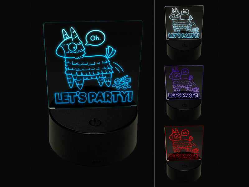 Let's Party Pinata Funny 3D Illusion LED Night Light Sign Nightstand Desk Lamp