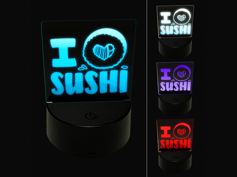 I Heart Love Sushi Roll 3D Illusion LED Night Light Sign Nightstand Desk Lamp