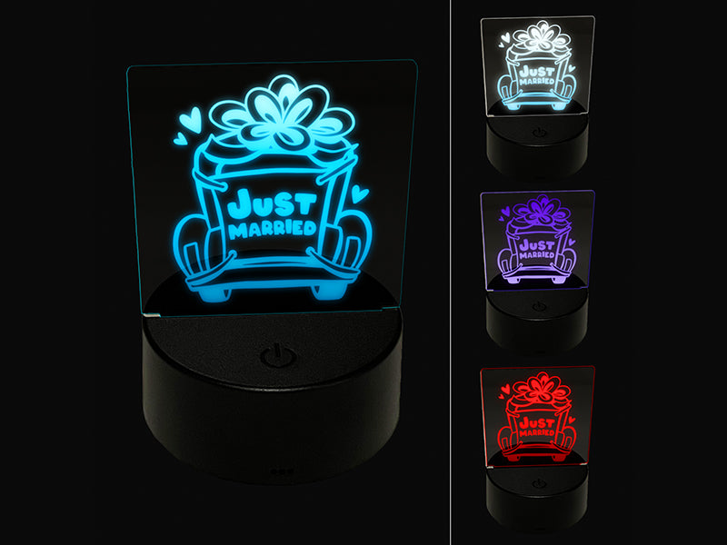 Just Married Vintage Car with Bow 3D Illusion LED Night Light Sign Nightstand Desk Lamp