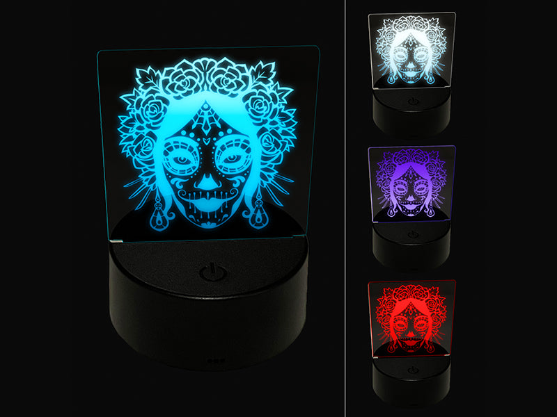 Dia De Los Muertos Woman Skull Face Day of the Dead 3D Illusion LED Night Light Sign Nightstand Desk Lamp