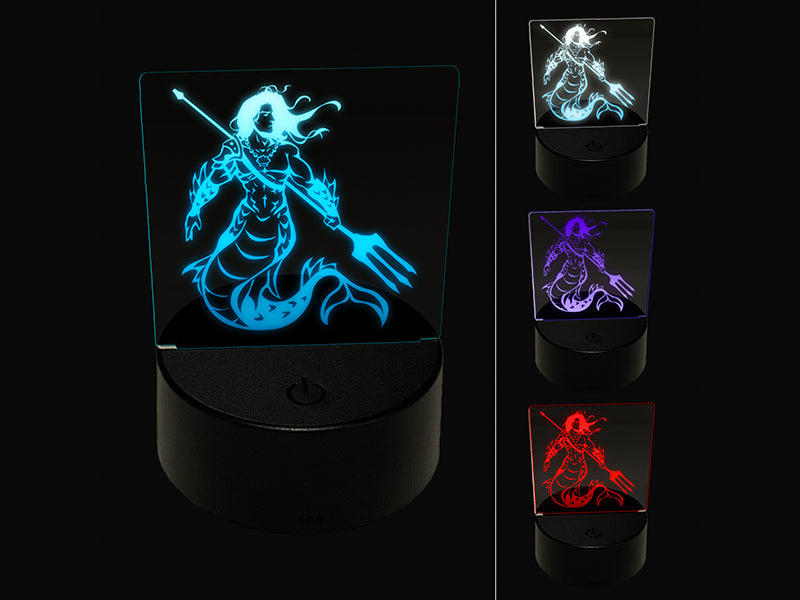 Merman Mermaid Man with Trident 3D Illusion LED Night Light Sign Nightstand Desk Lamp