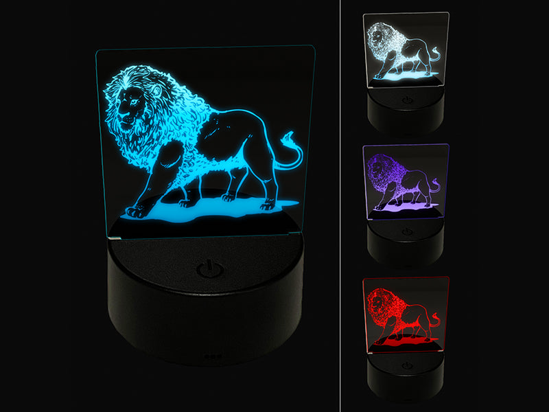Regal Maned Lion Walking 3D Illusion LED Night Light Sign Nightstand Desk Lamp