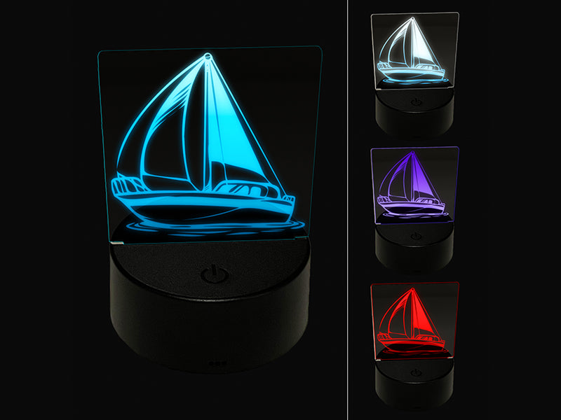 Simple Sailboat on Ocean Water 3D Illusion LED Night Light Sign Nightstand Desk Lamp