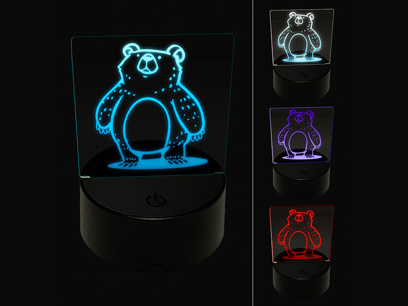 Sketchy Chubby Standing Grizzly Bear 3D Illusion LED Night Light Sign Nightstand Desk Lamp