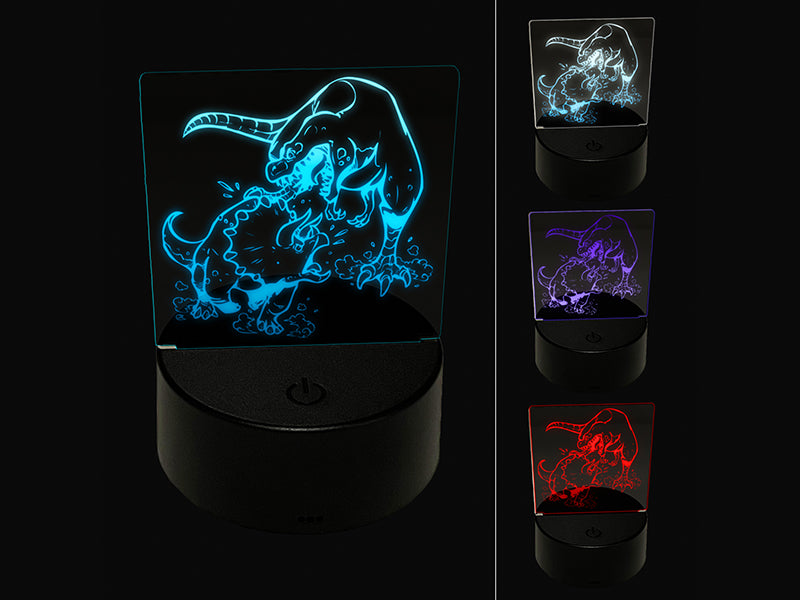 Triceratops and T-Rex Dinosaurs Fighting 3D Illusion LED Night Light Sign Nightstand Desk Lamp