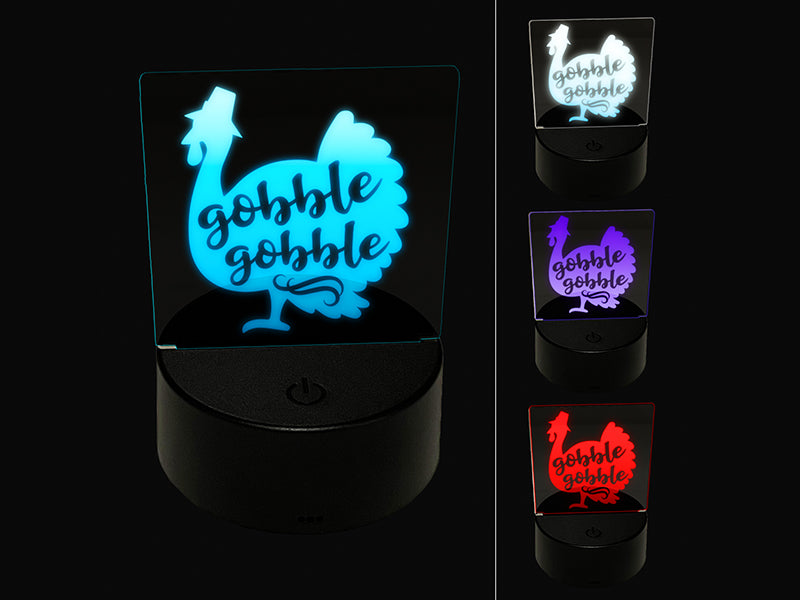 Gobble Gobble Turkey Thanksgiving 3D Illusion LED Night Light Sign Nightstand Desk Lamp