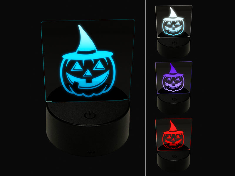 Pumpkin with Witch Jack-O'-Lantern Hat Halloween 3D Illusion LED Night Light Sign Nightstand Desk Lamp