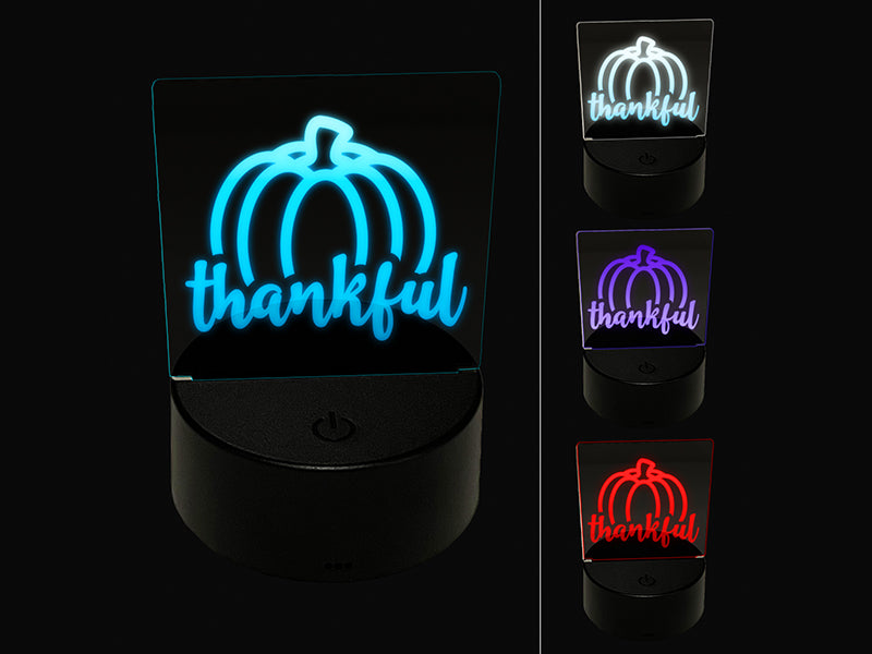 Thankful Pumpkin Thanksgiving Autumn 3D Illusion LED Night Light Sign Nightstand Desk Lamp