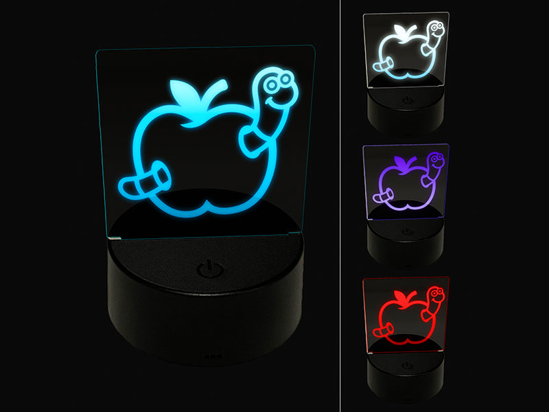 Worm in Apple 3D Illusion LED Night Light Sign Nightstand Desk Lamp
