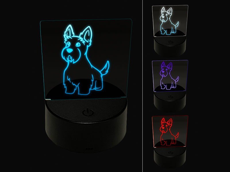 Scottish Terrier Dog Sitting 3D Illusion LED Night Light Sign Nightstand Desk Lamp