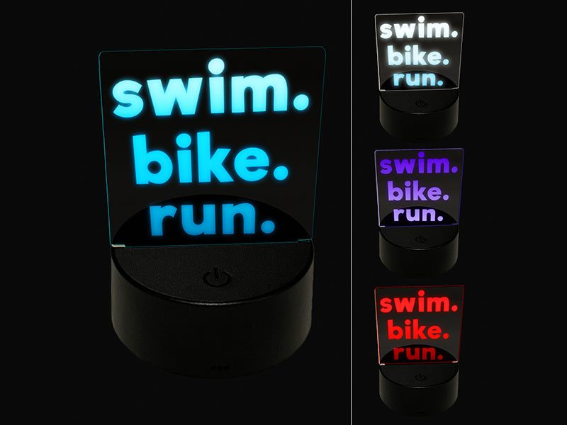 Swim Bike Run Words Triathlon 3D Illusion LED Night Light Sign Nightstand Desk Lamp